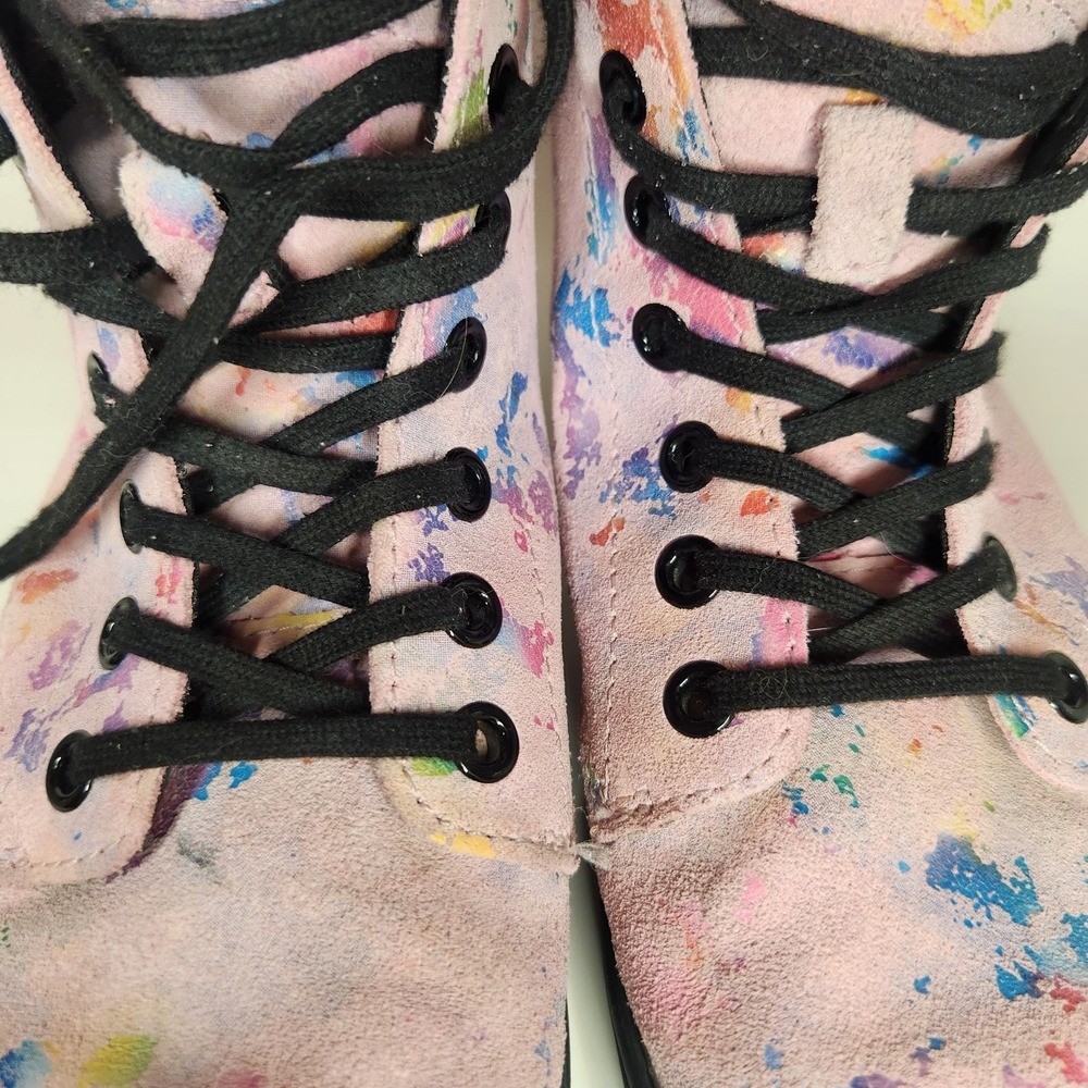 DOC DR. MARTENS Combat style Boots Womens 6 Sheridan Pink Rainbow Splatter Girls - Picture 11 of 12